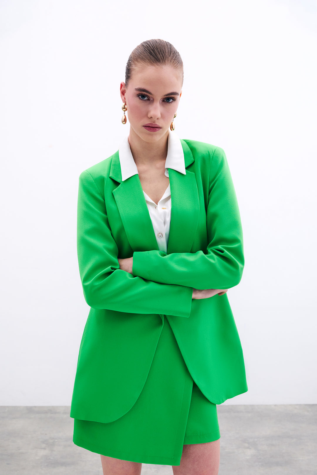 Sateen Veste longue à col classique - Clair Vert
