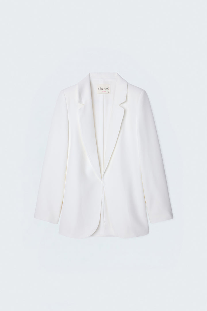 Sateen Veste longue à col classique - Écru