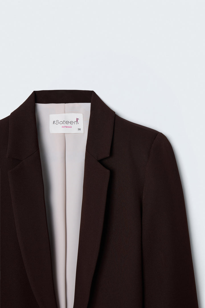 Sateen Veste longue à col classique - Marron
