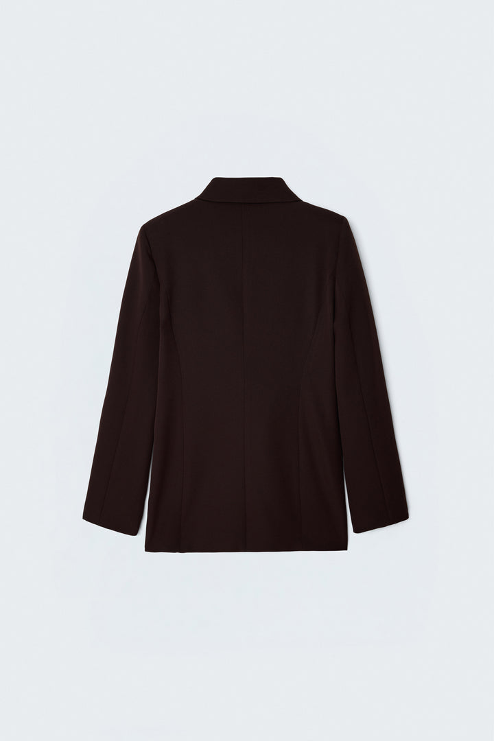Sateen Veste longue à col classique - Marron