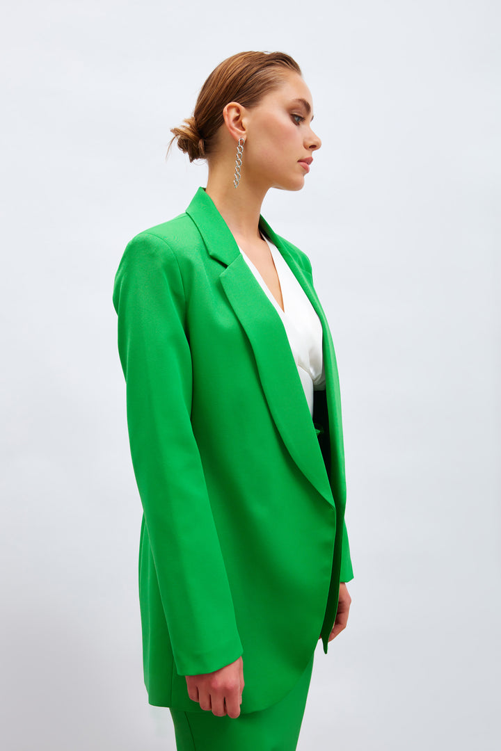 Sateen Veste longue à col classique - Foncé Vert