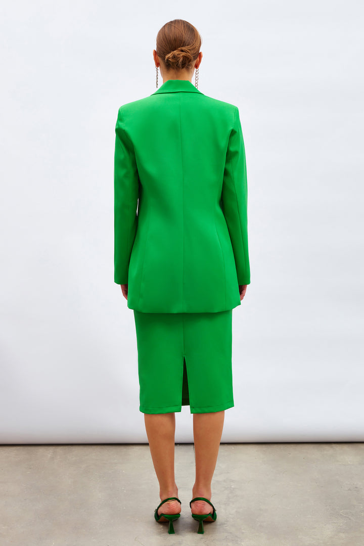 Sateen Veste longue à col classique - Foncé Vert