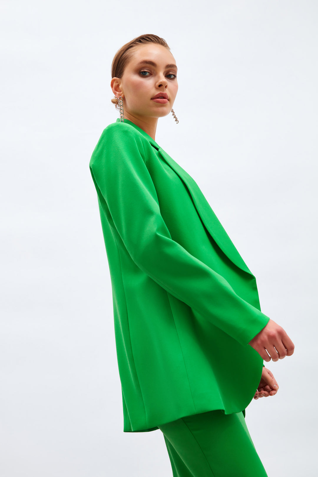 Sateen Veste longue à col classique - Foncé Vert
