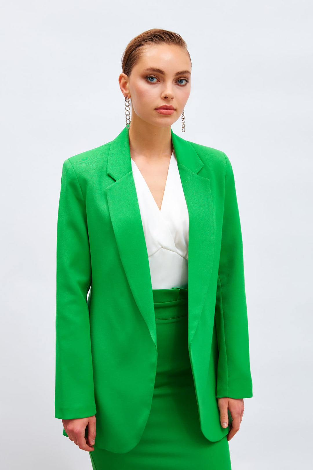Sateen Veste longue à col classique - Foncé Vert