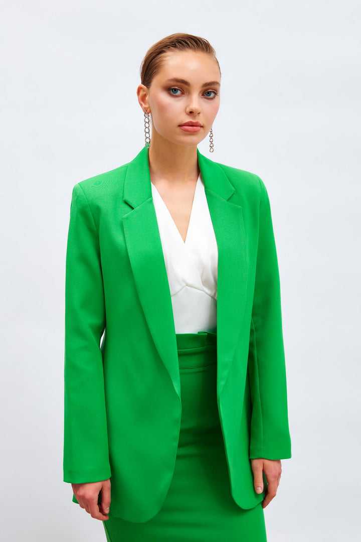 Sateen Veste longue à col classique - Foncé Vert