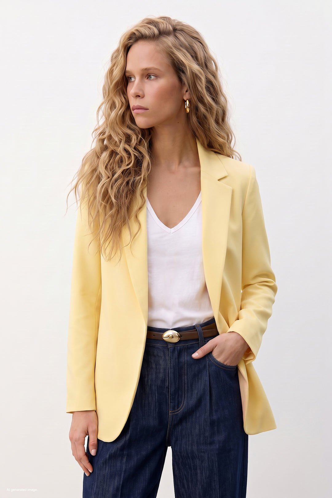 Sateen Veste longue à col classique - Jaune