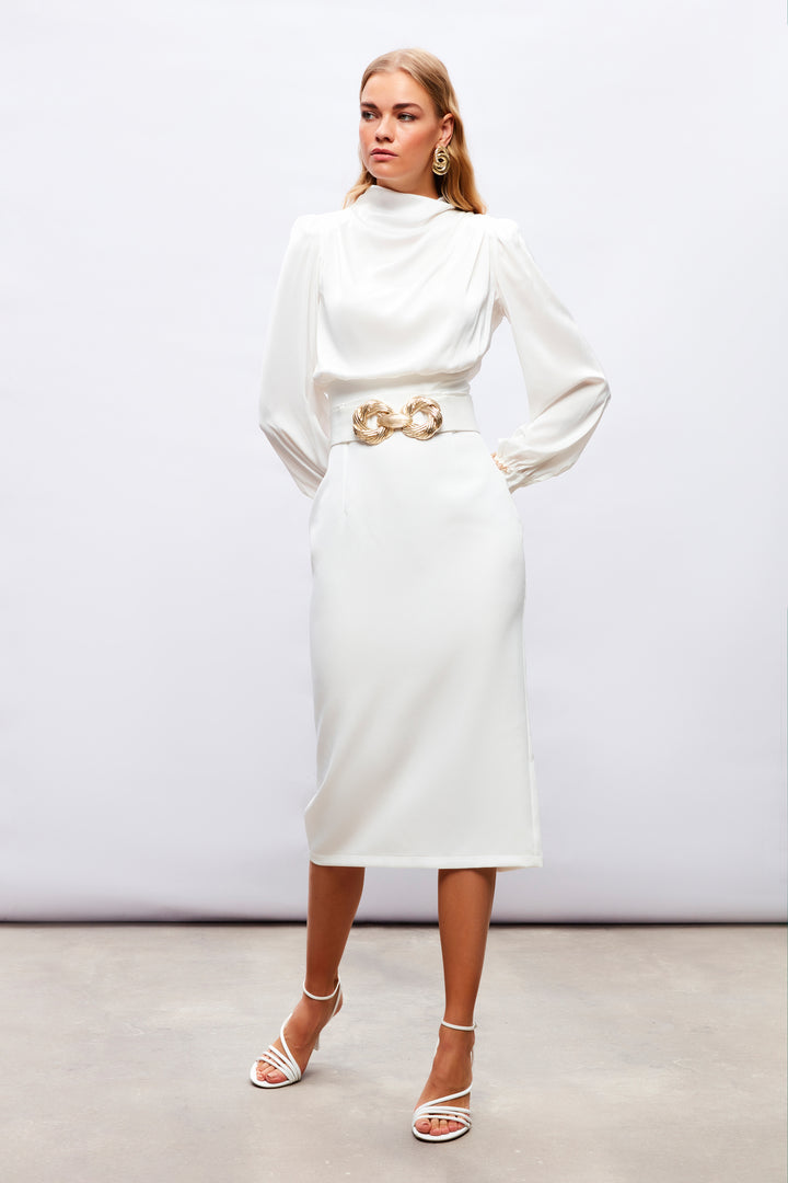 Sateen Blouse avec détail d'accessoire aux manches - Écru