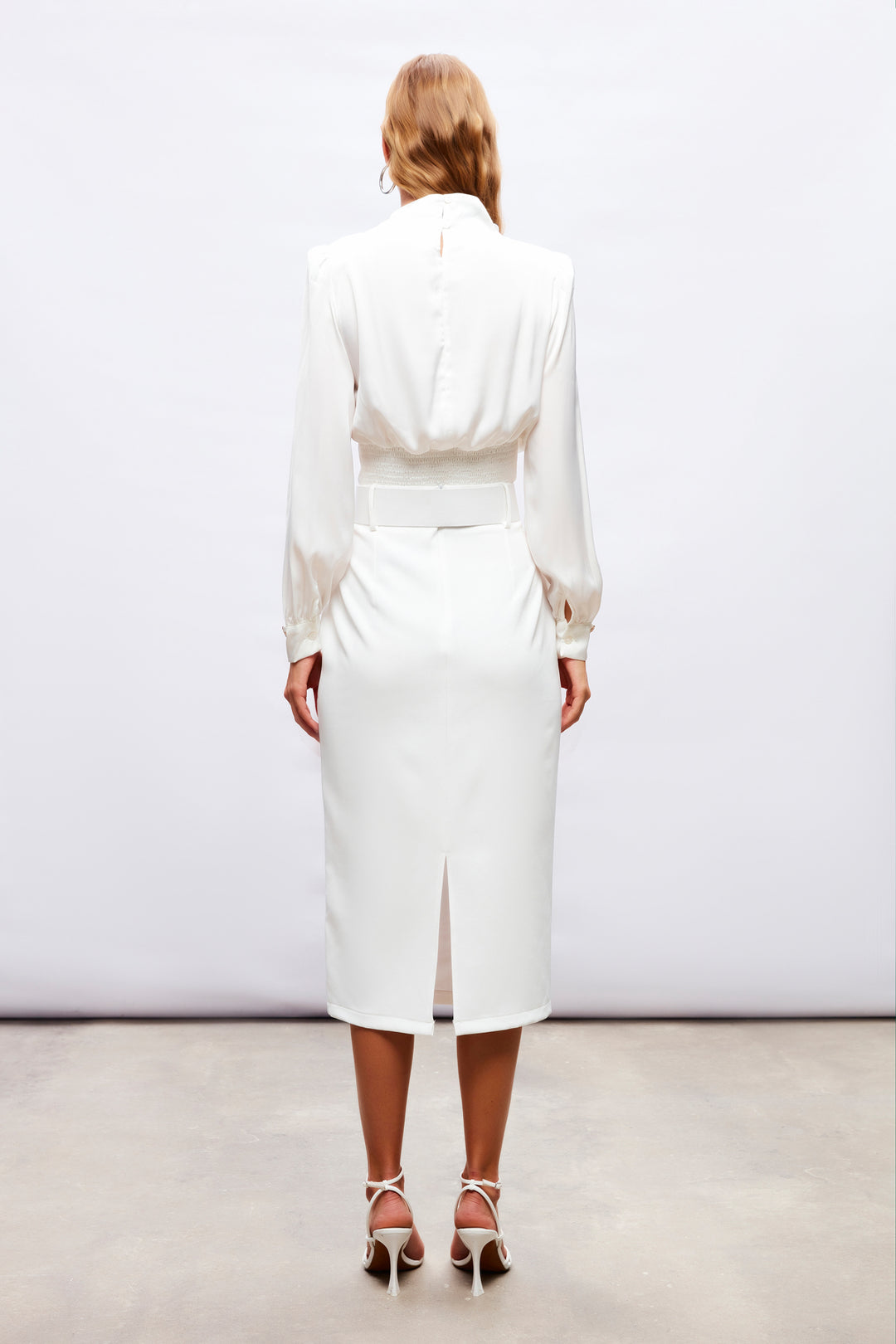 Sateen Blouse avec détail d'accessoire aux manches - Écru