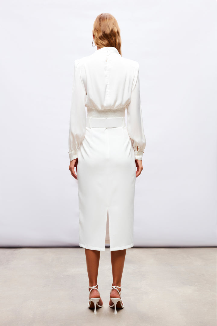 Sateen Blouse avec détail d'accessoire aux manches - Écru