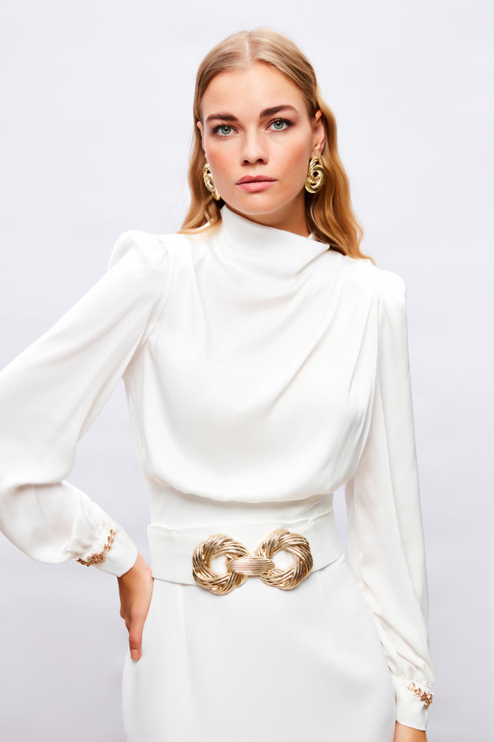 Sateen Blouse avec détail d'accessoire aux manches - Écru