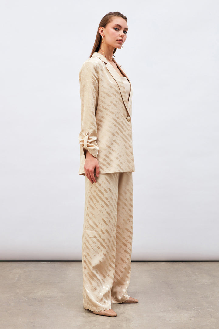 Sateen Veste ample à motifs avec détails de manches - Beige
