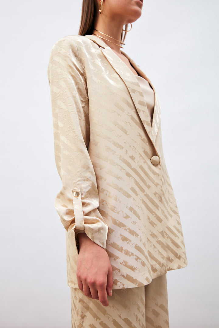 Sateen Veste ample à motifs avec détails de manches - Beige