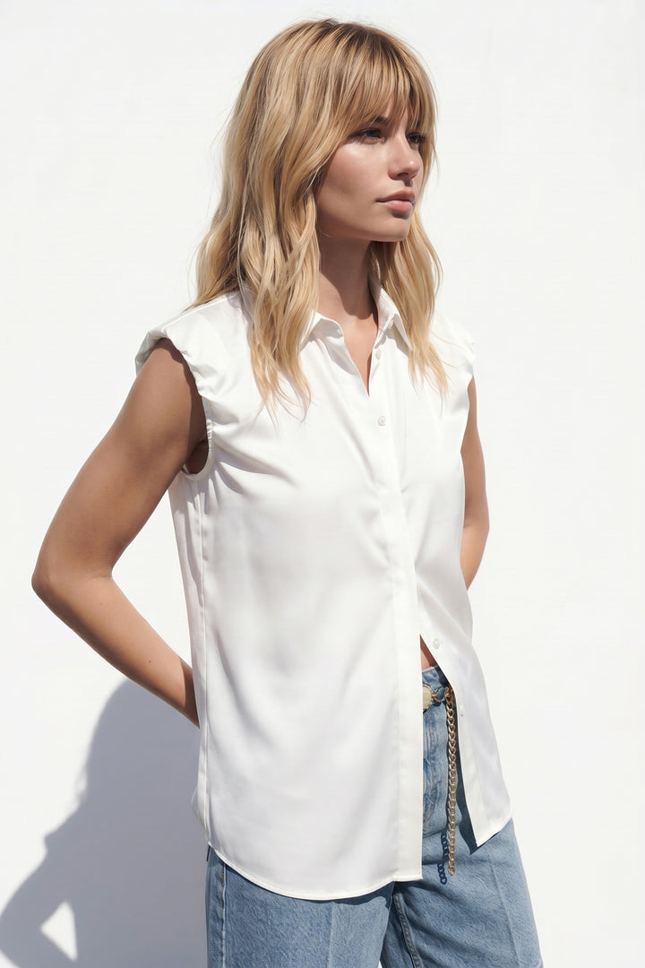 Sateen Chemise à manches - Écru