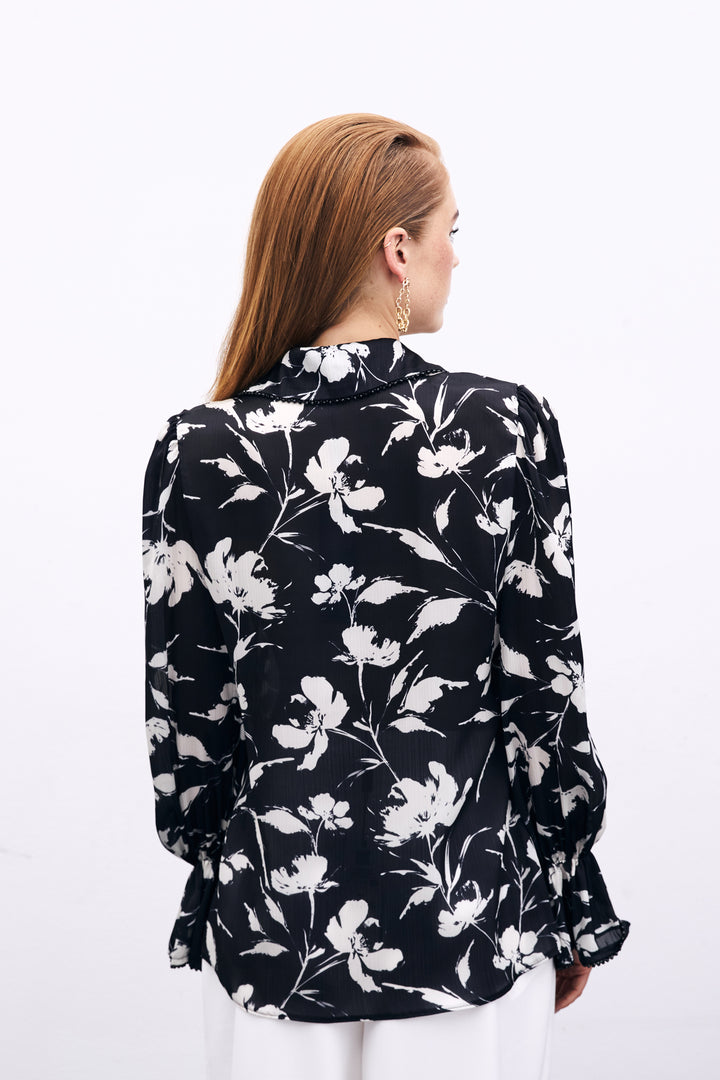 Sateen Chemise avec détails de manches - Noir