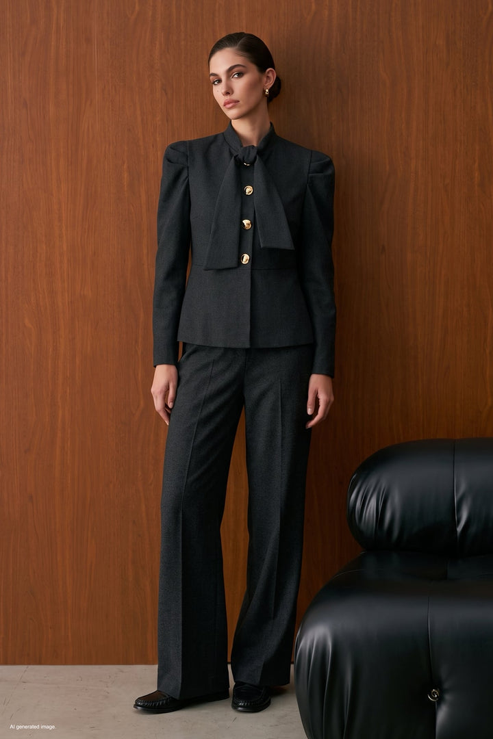Sateen Veste Courte à Détails de Manches - Anthracite