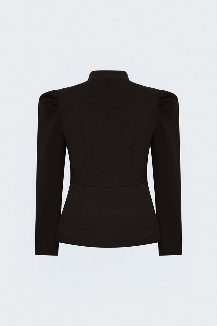 Sateen Veste Courte à Détails de Manches - Marron