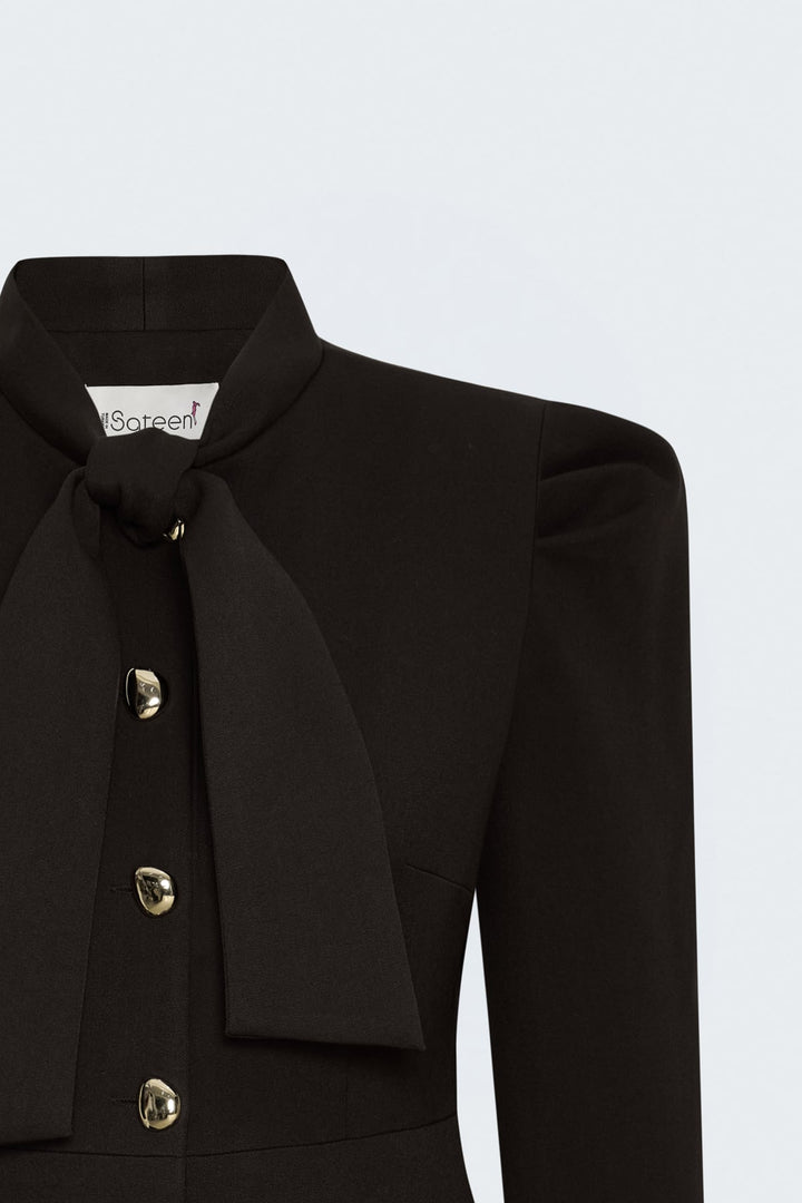 Sateen Veste Courte à Détails de Manches - Marron