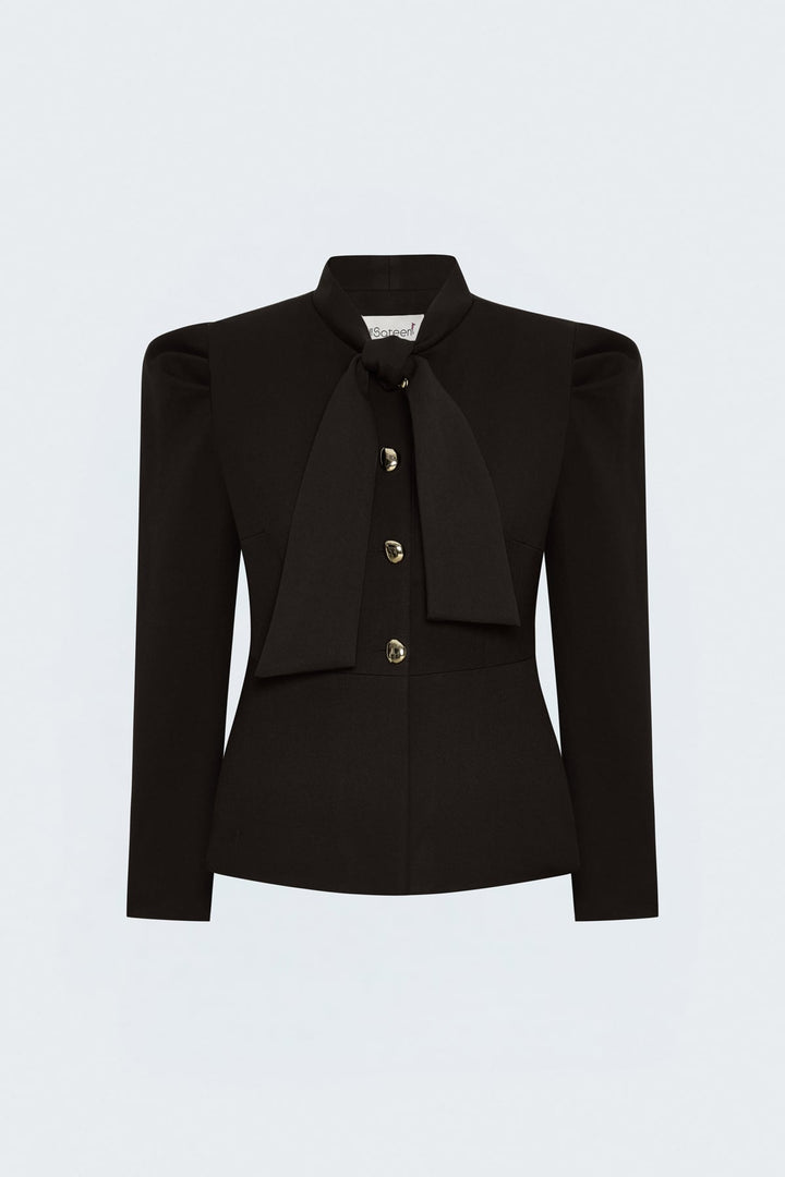 Sateen Veste Courte à Détails de Manches - Marron