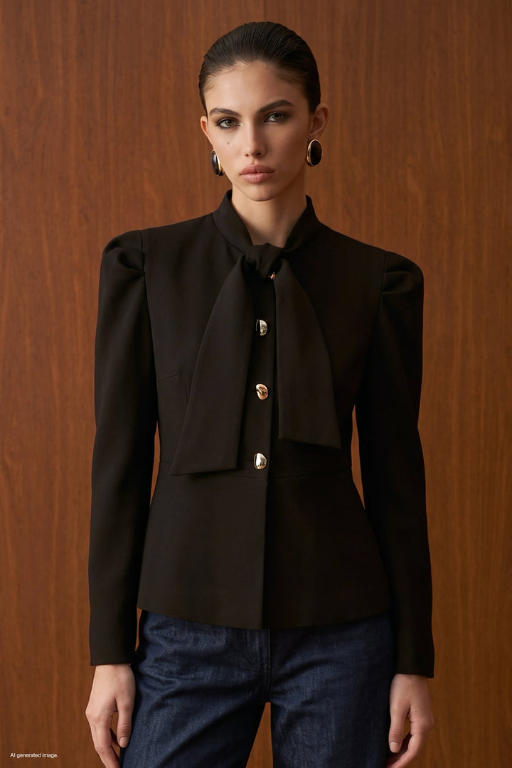 Sateen Veste Courte à Détails de Manches - Marron