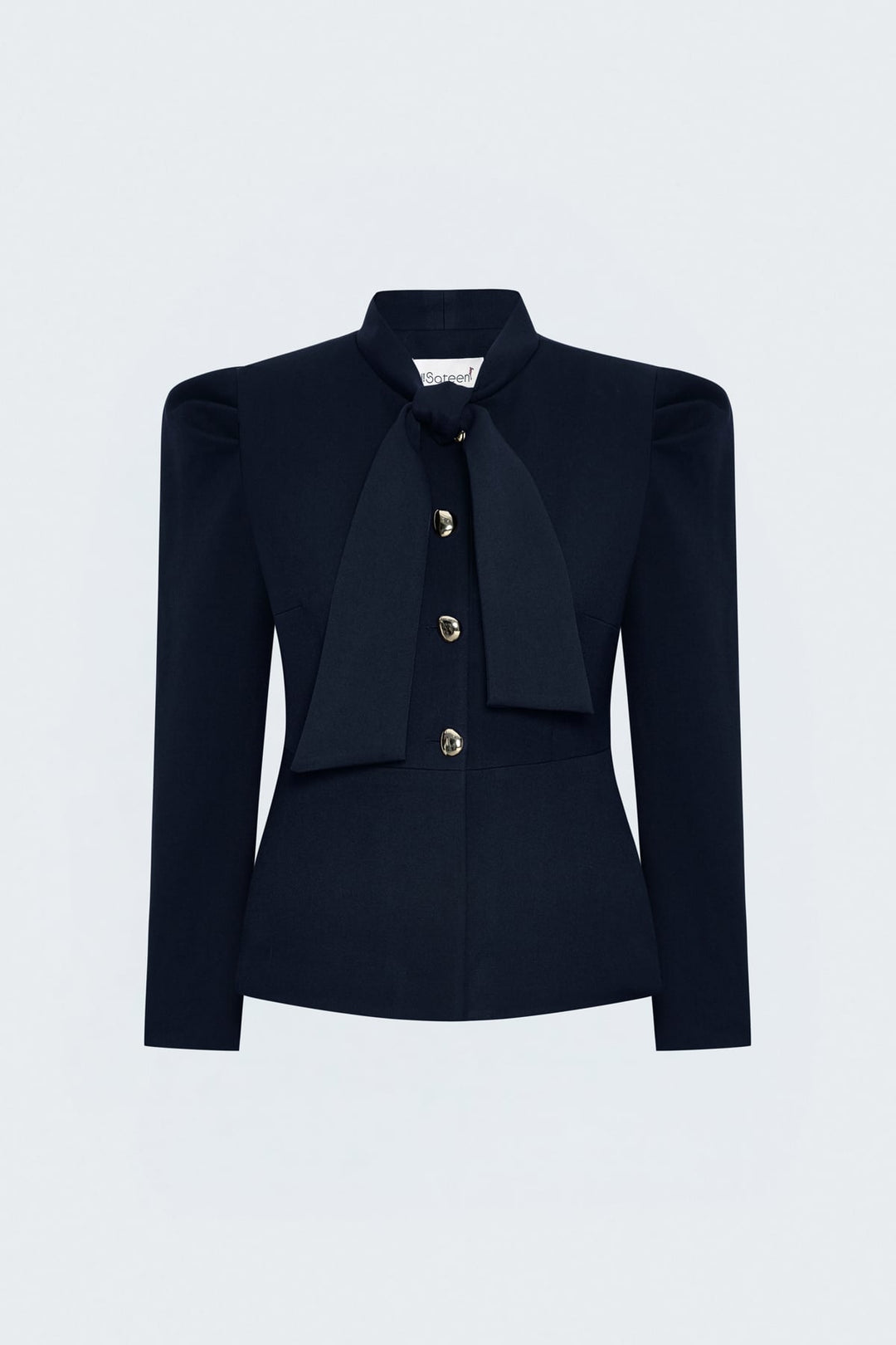 Sateen Veste Courte à Détails de Manches - Bleu marine