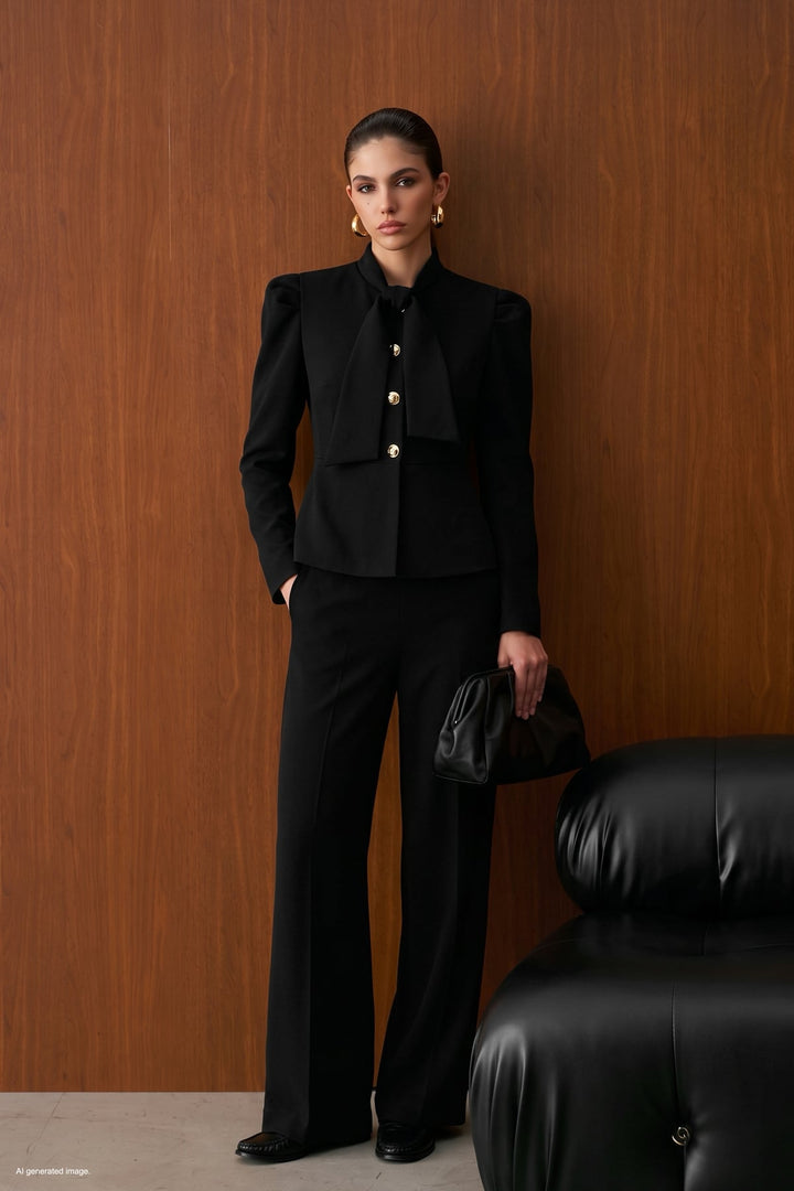 Sateen Veste Courte à Détails de Manches - Noir