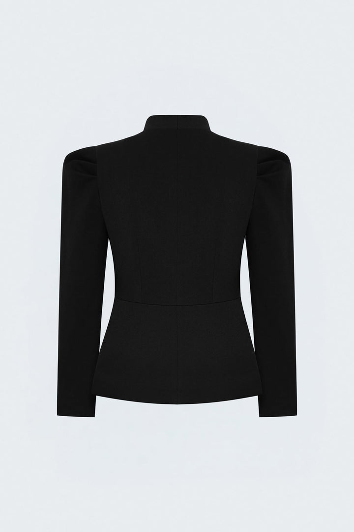 Sateen Veste Courte à Détails de Manches - Noir