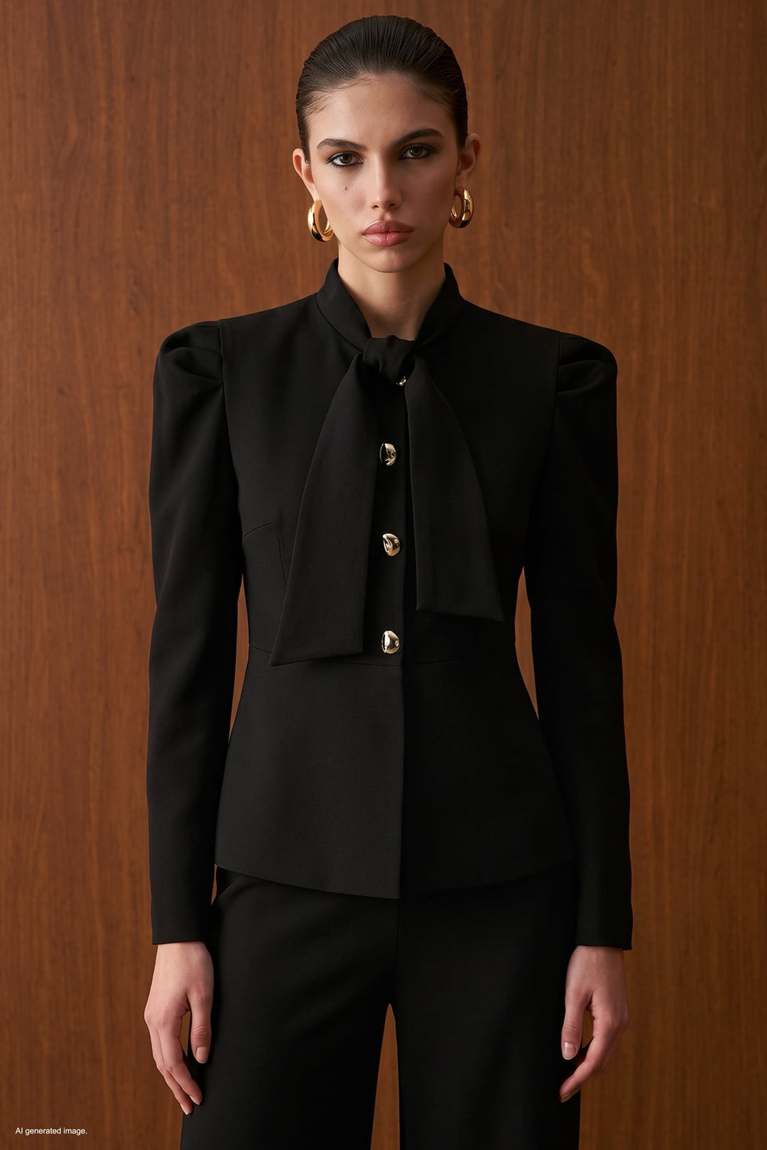 Sateen Veste Courte à Détails de Manches - Noir
