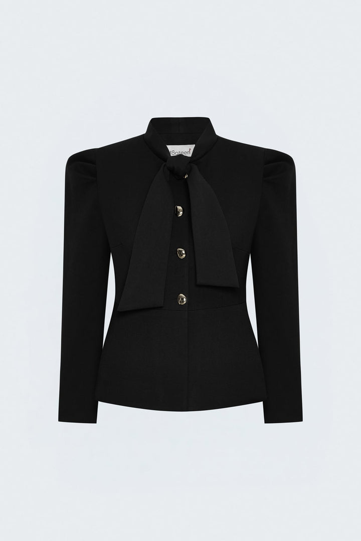 Sateen Veste Courte à Détails de Manches - Noir