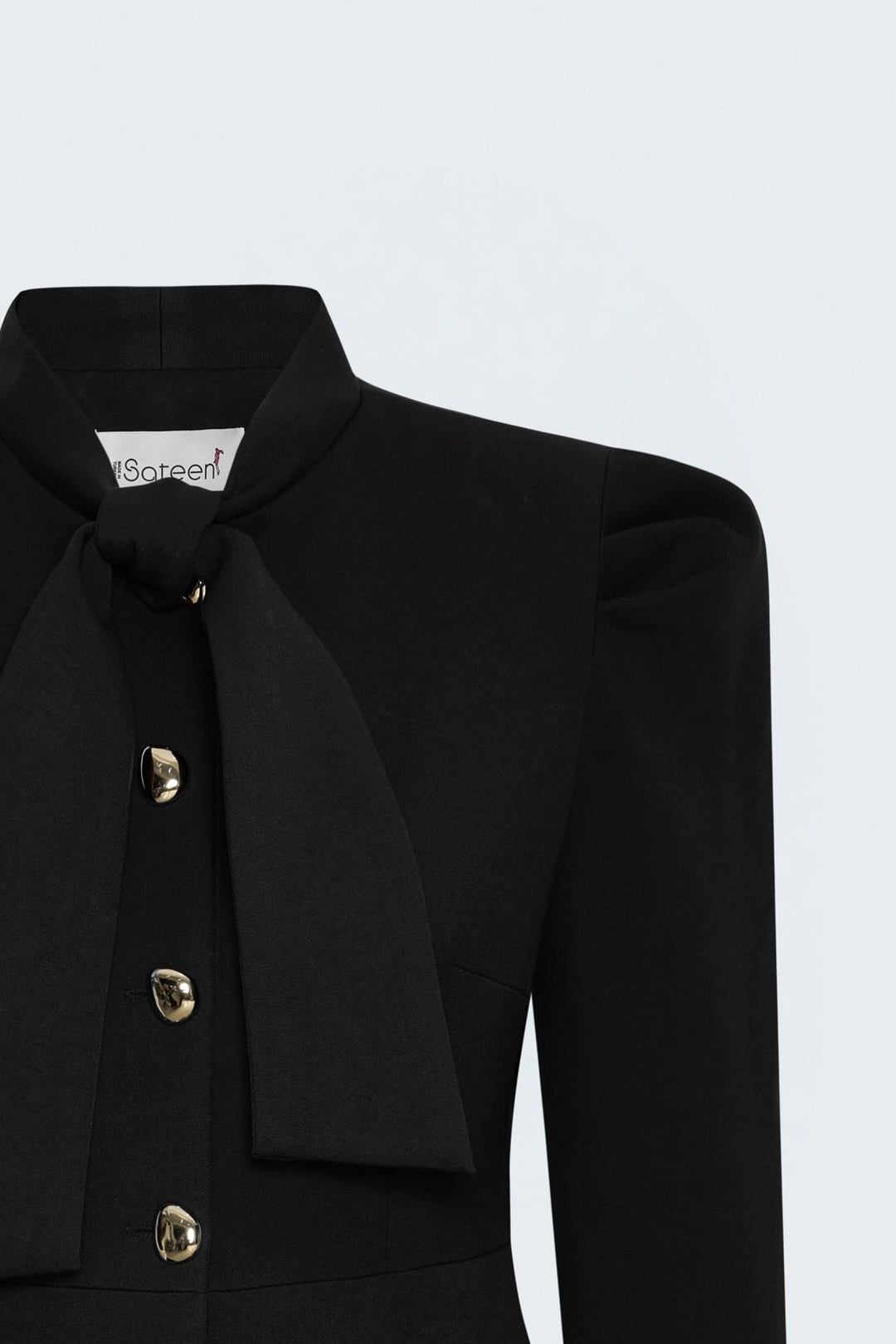 Sateen Veste Courte à Détails de Manches - Noir