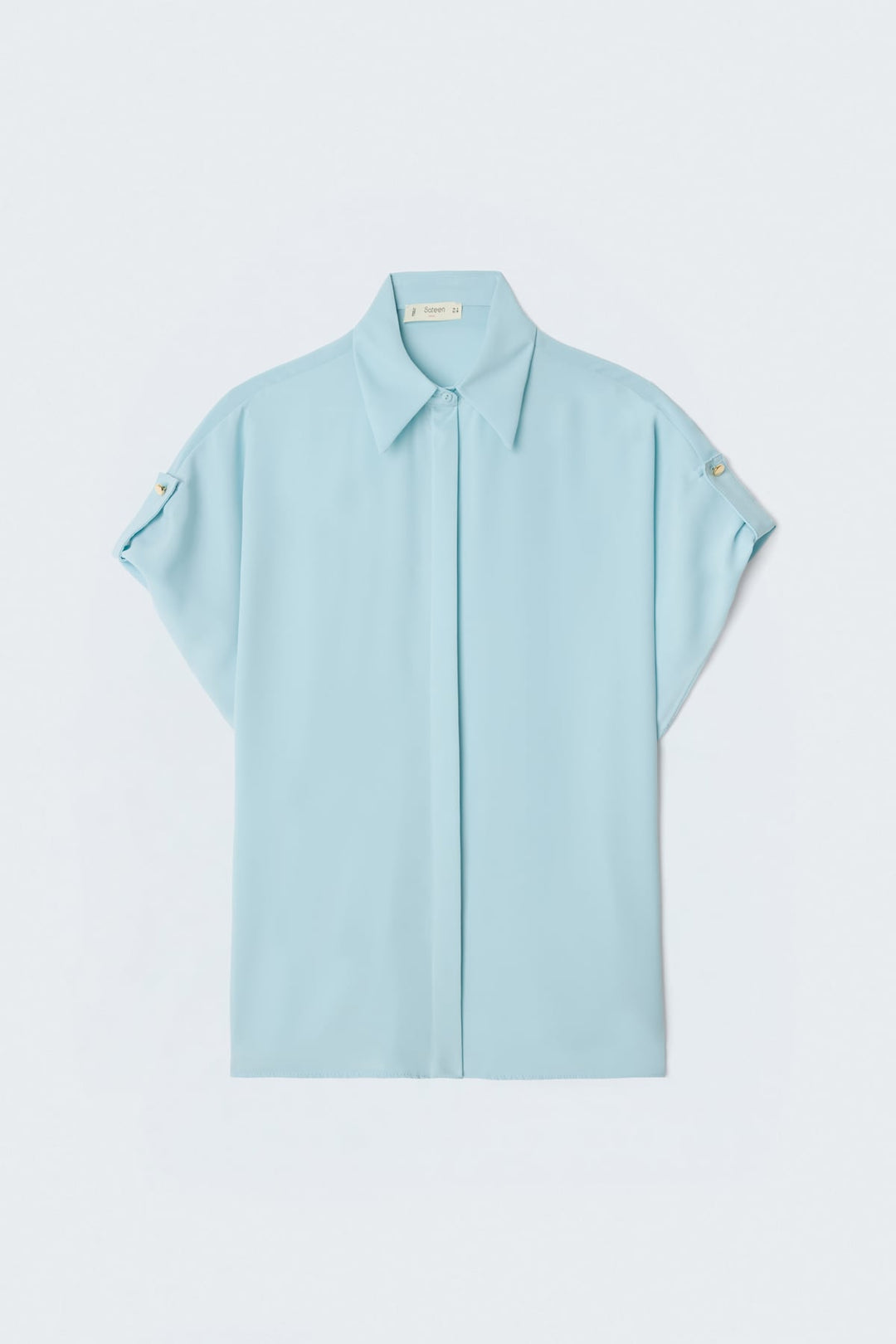 Sateen Chemise Ample à Détail Manches - bebe Bleu