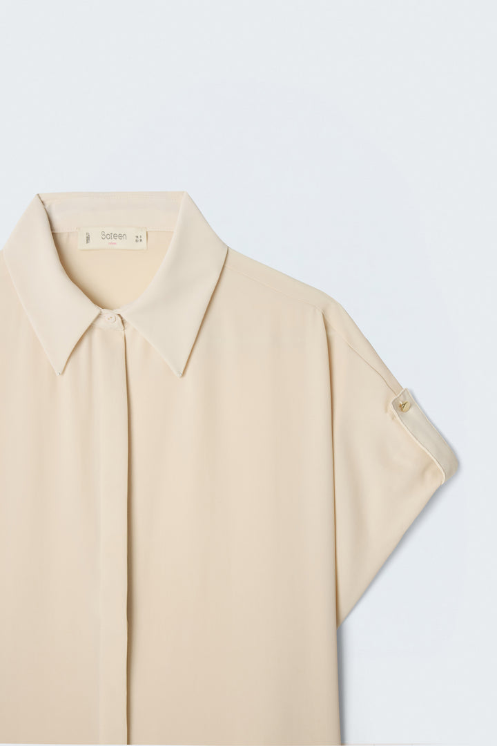 Sateen Chemise ample à détails de manches - Beige