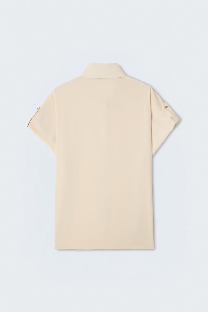 Sateen Chemise ample à détails de manches - Beige