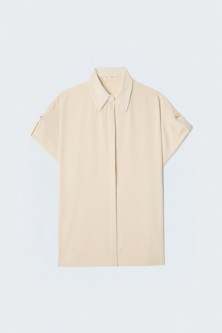 Sateen Chemise ample à détails de manches - Beige