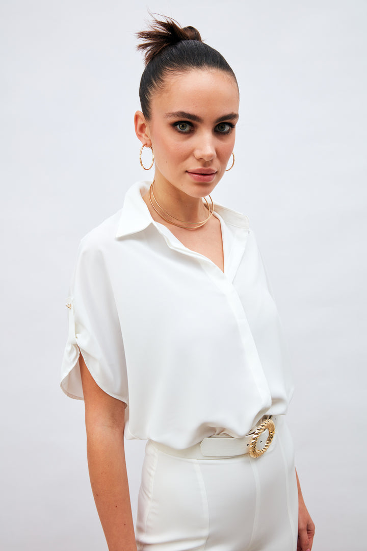 Sateen Chemise ample à détails de manches - Écru