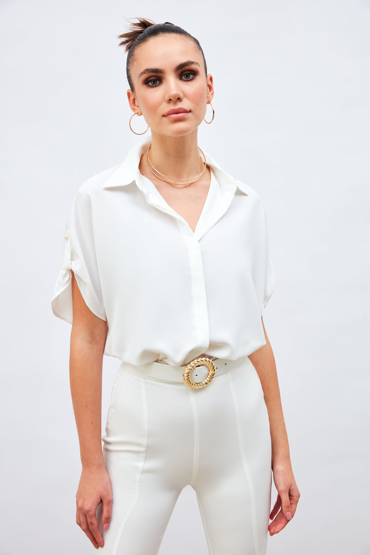 Sateen Chemise ample à détails de manches - Écru