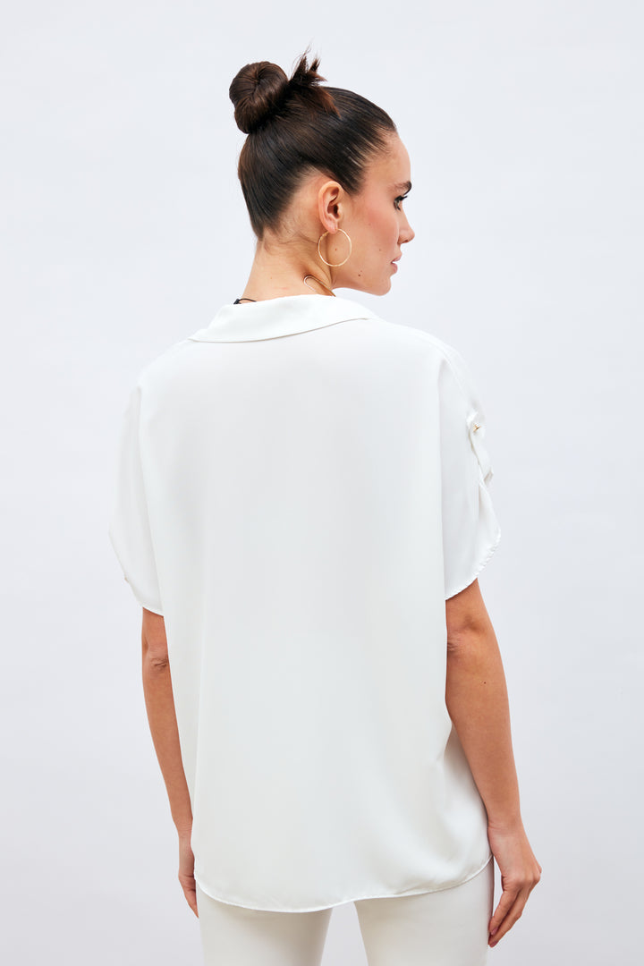 Sateen Chemise ample à détails de manches - Écru