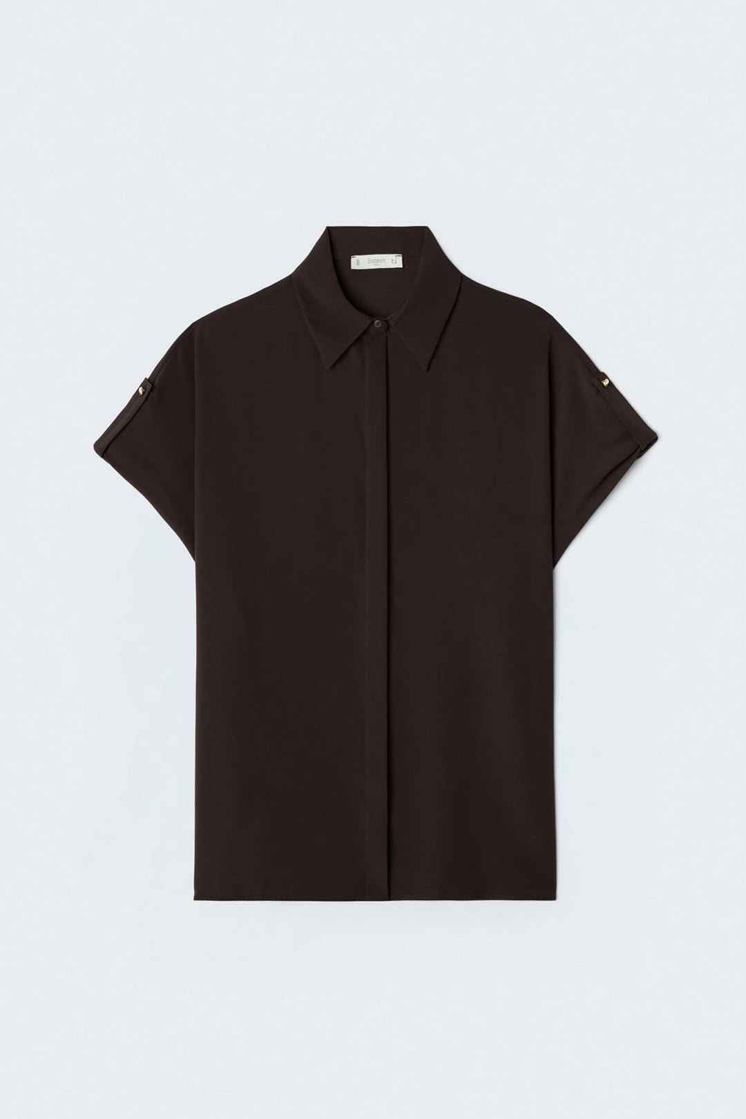 Sateen Chemise ample avec détails aux manches - Marron