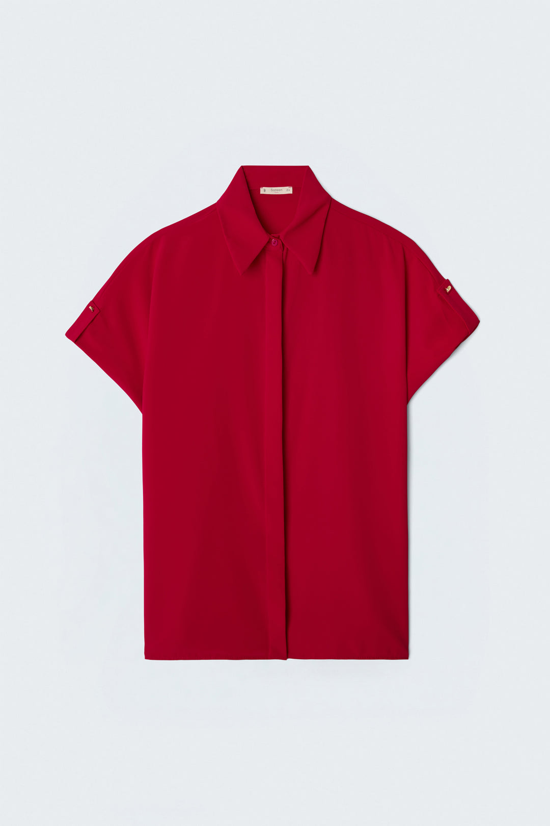 Sateen Chemise ample avec détail aux manches - Rouge