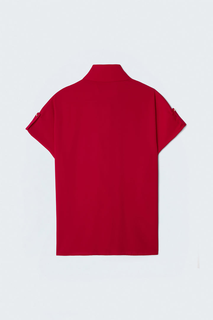 Sateen Chemise ample avec détail aux manches - Rouge