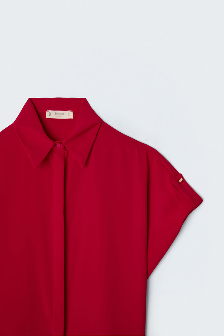 Sateen Chemise ample avec détail aux manches - Rouge