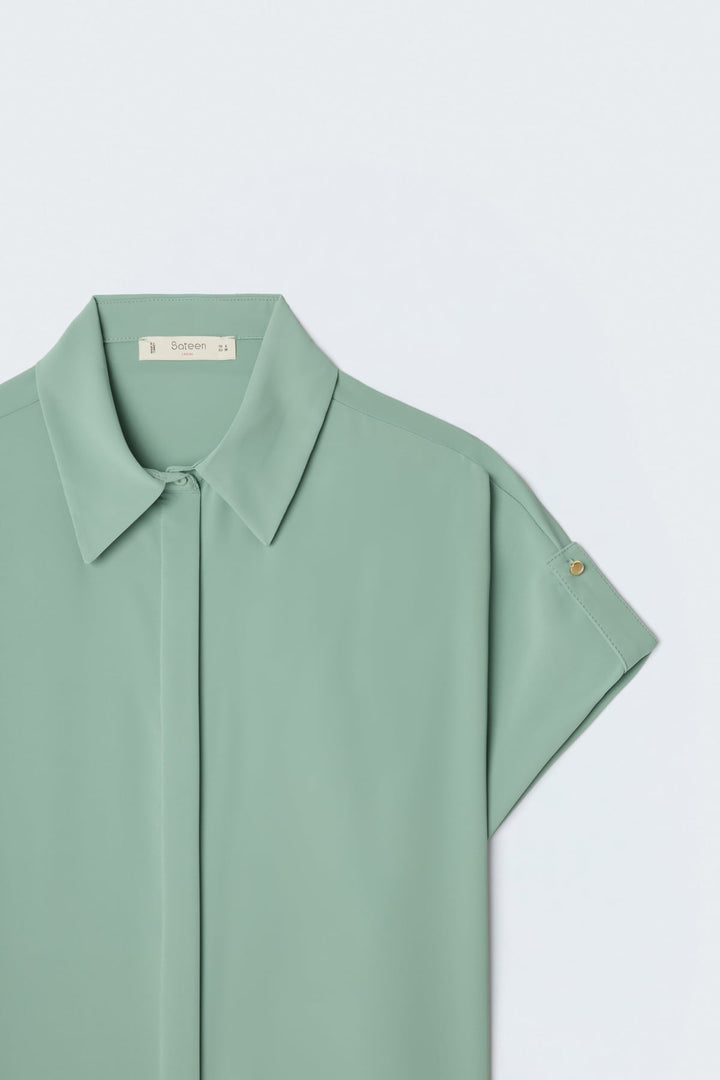 Sateen Chemise Ample à Détail Manches - Menthe