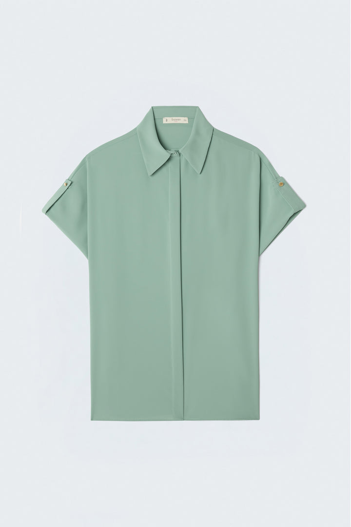 Sateen Chemise Ample à Détail Manches - Menthe