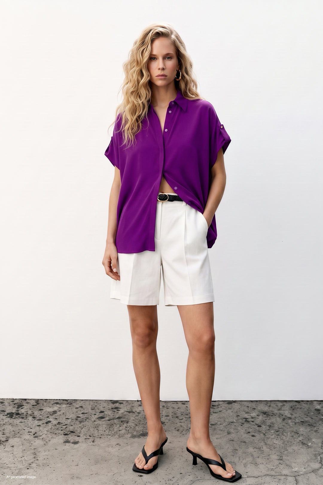 Sateen Chemise ample avec détail aux manches - Violet