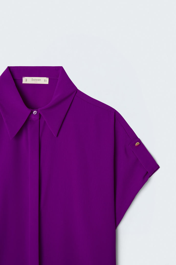 Sateen Chemise ample avec détail aux manches - Violet