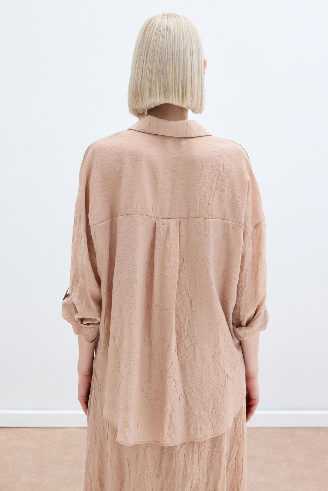 Sateen Chemise Ample à Détails de Manches - Poudre