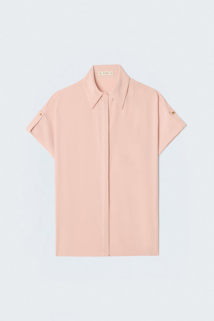 Sateen Chemise Ample à Détail Manches - Poudre