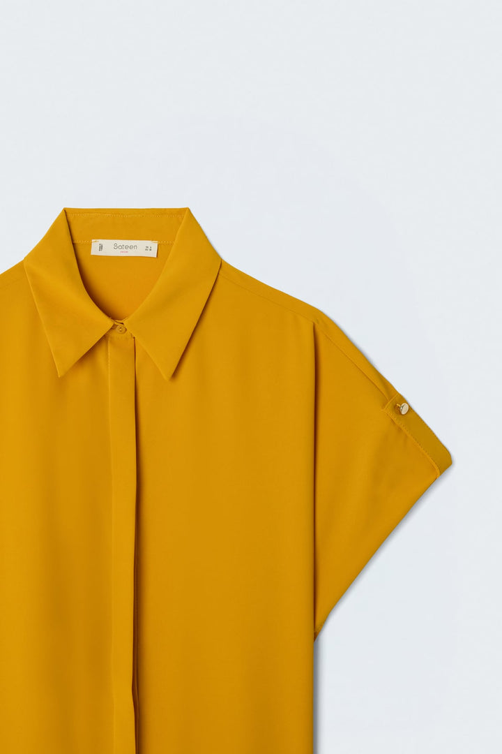 Sateen Chemise Ample à Détail Manches - safran