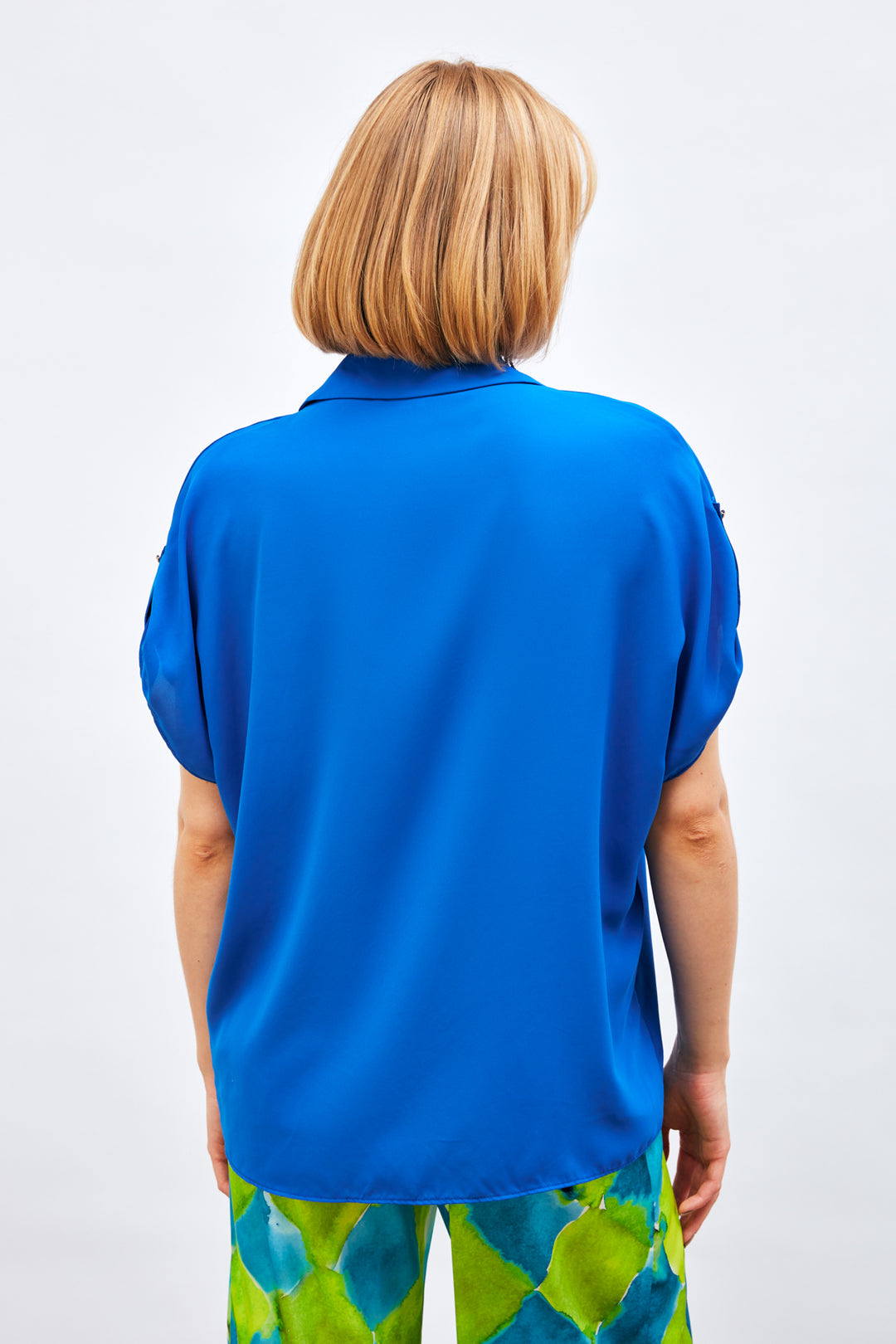 Sateen Chemise ample à détails de manches - Bleu roi