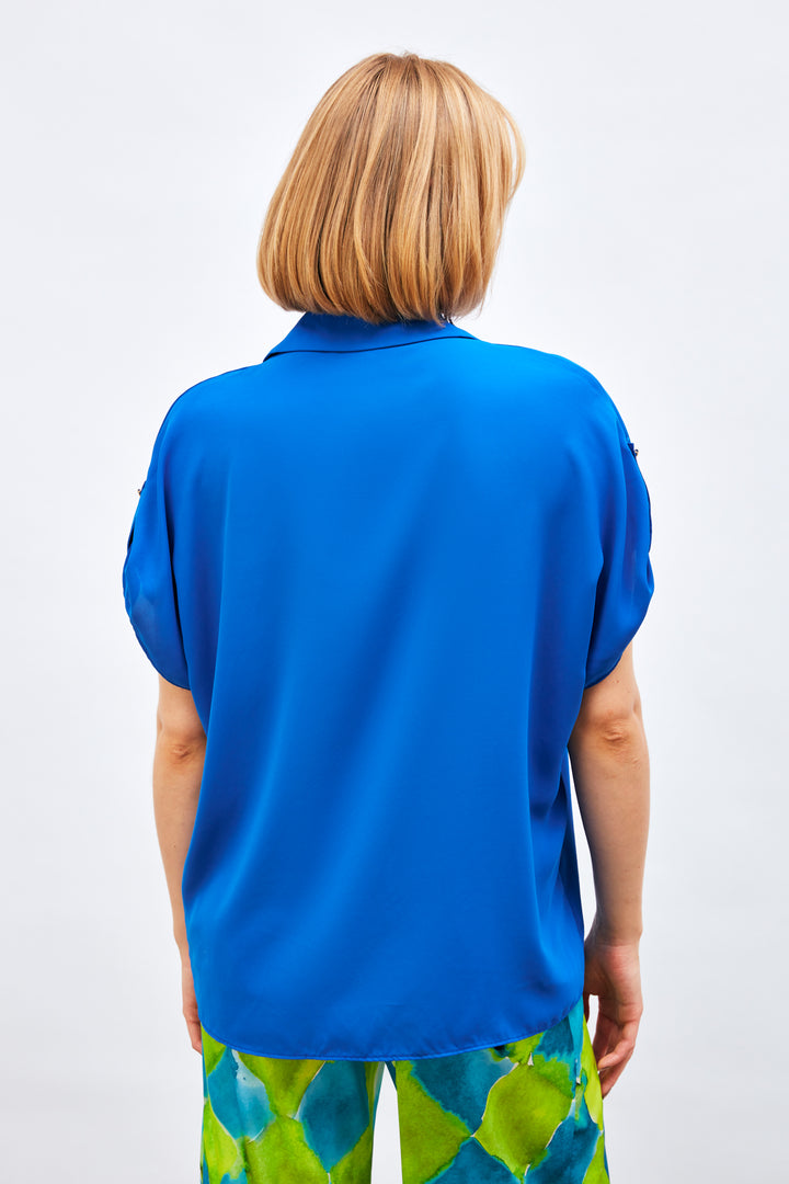 Sateen Chemise ample à détails de manches - Bleu roi