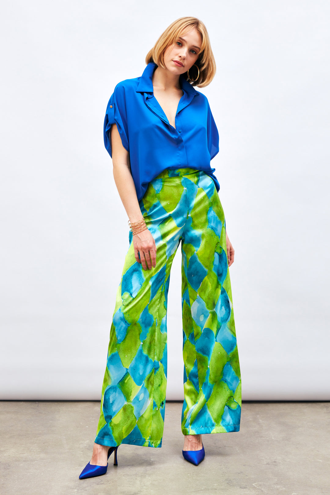 Sateen Chemise ample à détails de manches - Bleu roi